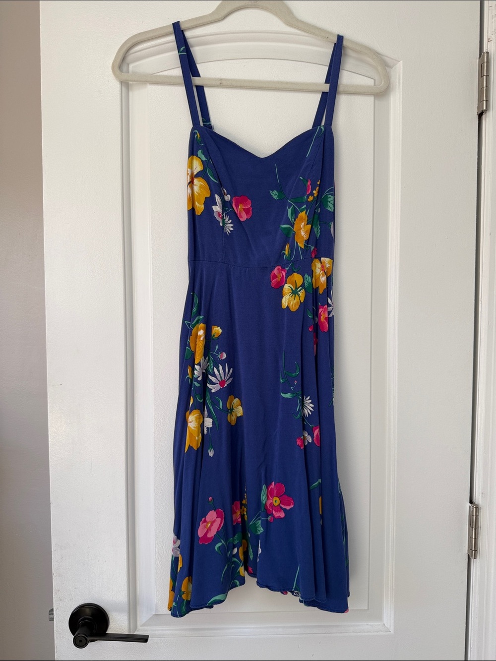 Old Navy Blue Floral Midi Dress with Spaghetti Straps